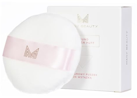 MANY BEAUTY Puderquaste aus Baumwolle 1 Stück - Flauschige Powder Puff für Lose Puder - Runde Make Up Schwamm mit Satinband - Makeup Schwämme, Gesicht Puderschwamm Groß