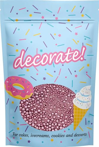 decorate! - Pearls Mix - High Shine Pink Cake Topper Sprinkles - 500g Edible Shimmer Ball Cupcake Decorations - For Weddings, Christenings & Valentine's Day Themed Parties