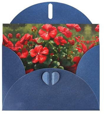 WHJYYXDE Blaue hochwertige Perlpapier-Grußkarte, 10,2 x 15,2 cm, geeignet für Geburtstagskarten, Party-Einladungen, rote Geranien