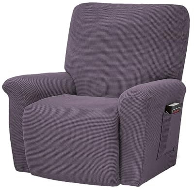 Chickwin Sesselschoner für Relaxsessel 1 Sitzer, Karierter Jacquard Fernsehsessel Bezug mit Taschen Elastisch Sesselschoner für Fernsehsessel Sesselschoner mit Armlehne (Graulila)
