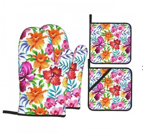 4 Pezzi Presine Da Cucina Set Love Cat Heart Puppy Foot Print Guanti Per Grigliare Resistenti Guanti Forno Divertenti Guanti Da Cucina Per Cucina, Campeggio, Grill