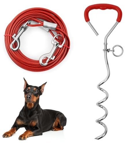 Aomig Anclaje de Suelo para Perro 40cm, Estaca para Perros Pequeño a Mediano, 6m Cable de Amarre, Inoxidable Espiral Anclaje de Tierra, Ideal para Patios Campings y Parques