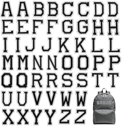 52 Stück Buchstaben zum Aufbügeln 5cm Schwarz A-Z Bügelbuchstaben für Textilien zum Bügelbild Selbst Gestalten für Kleidung, Kleid, Mütze, Socken, Jeans, DIY Accessoires