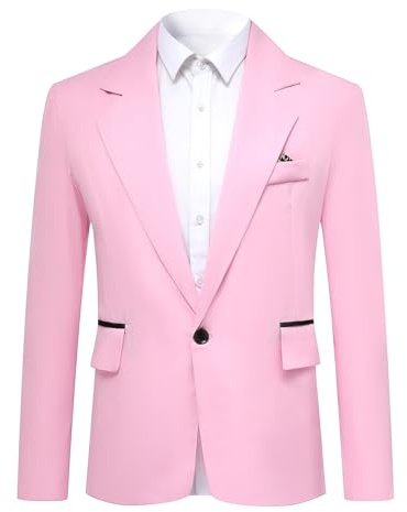 YOUTHUP Men's Casual Sports Blazer Regular Fit Lightweight Suit Jacket Pink