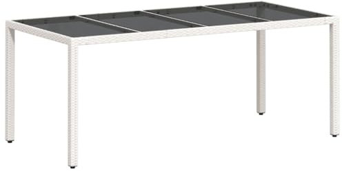 HETFTJN Bierzelttisch Campingtische Bistrotisch Outdoor Gartentisch Klein - Gartentisch mit Glasplatte Weiß 190x90x75 cm Poly Rattan für Garten Terrasse Outdoor Speisesaal