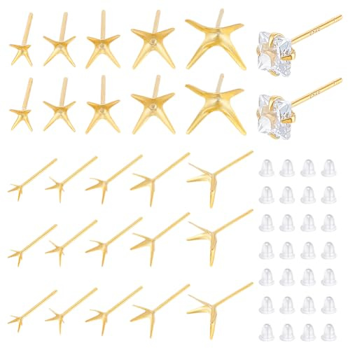 UNICRAFTALE 10Pz 925 Impostazioni per Orecchini A Griffe In Argento Sterling 5 Misure per Orecchini A Perno Perni per Orecchini In Metallo Perline Componenti con Strass per Orecchini per Gioielli