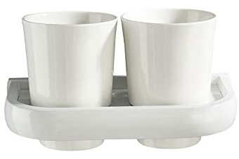 Portaspazzolino da parete bianco con 2 tazze in ceramica, supporto for organizer da appoggio for il bagno, supporto for bicchiere for dentifricio, portabicchieri for collutorio, materiale in ottone