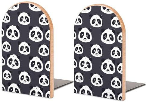 Lustiges Pandagesicht, witzige Buchstützen aus Holz für Regale, Rutschfester dekorativer Buchstützenhalter für Zuhause, Büro, Bibliothek, 1 Paar