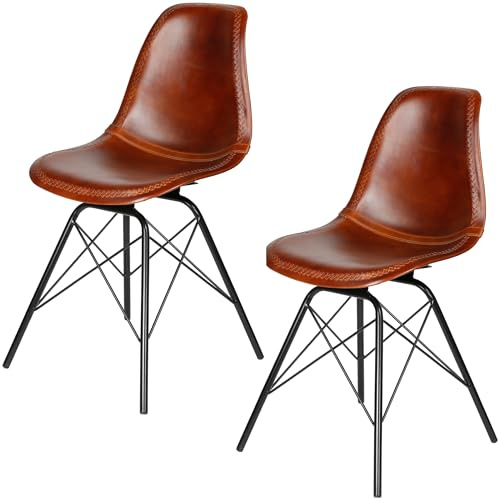 Casa Moro Essstühle Stühle Esszimmer Stuhl 2er-Set Echtleder Braun Lederstühle Sitzschale Metallgestell Wartezimmerstühle Konferenzstühle Modern