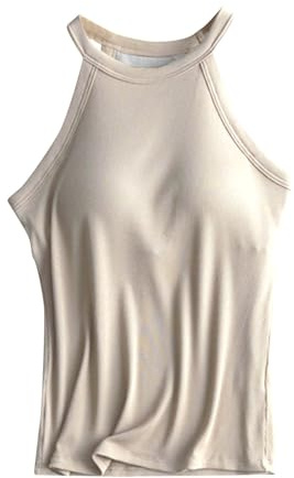 Generisk topp med integrerad bh bomull undertröjor spagettiremmar topp med bh linne linne linne justerbar camisole topp U-hals bekväm skjorta axelbandstopp stora storlekar linne, Beige, S