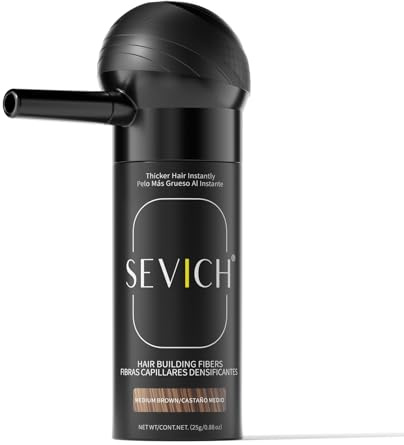 SEVICH Haarfasern mit Sprühapplikator – natürlich aussehende Haarverdichtungsfasern für Männer und Frauen, sofortige Fülle, wind- und wasserabweisend, leicht auswaschbar, 25 g (Mittelbraun)