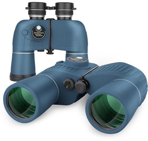 10x50 Marine Fernglas,Fernglas mit Nachtsicht Entfernungsmesser und Kompass, für Wassersport-Enthusiasten und Hobbysegler, inklusive Bereitschaftstasche, Staubschutzkappen und Trageriemen (Blue)