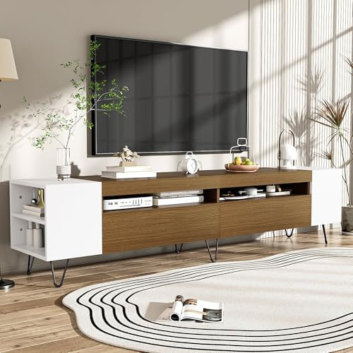 Generisch Meuble TV Moderne, Aspect Noir et Bois – Longueur 180 cm,Blanc