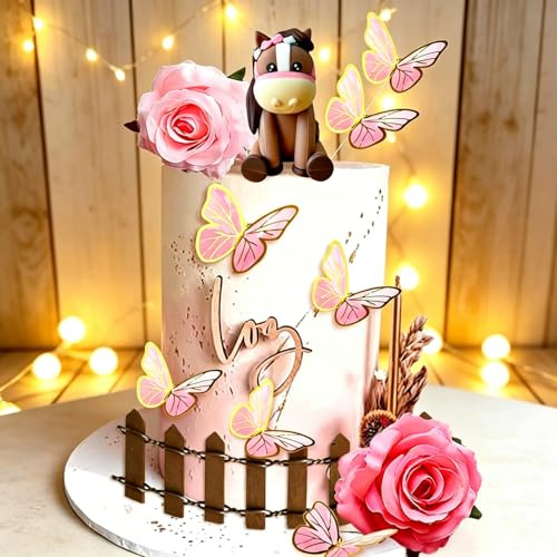 JeVenis Floral Horse Cake Decoration Cowgirl Cake Topper | Girls Horse Party Decorations Horse Racing for Western Cowgirl Birthday Baby Shower
