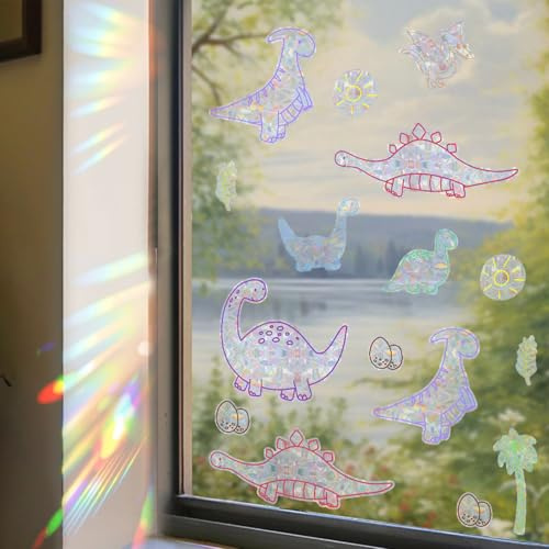 Trantranapa Dinosaur Shape Suncathcer Window Clings for Glass Windows Decorative Window Film Rainbow Prism Window Sticker Suncatcher Glass Decal Animal Electrostatic Stickers for Car Decor(Dinosaur)