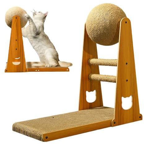 Poste rascador Gato L - Rascador sisal Grueso antiarañazos, Cama Resistente, Bola rascadora, Juguete Desmontable para Gatos domésticos y Mascotas Interiores