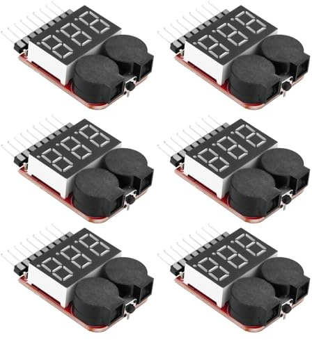APKLVSR 1S-8S Lipo Battery Tester, RC Lipo Checker Battery Monitor Low Voltage Alarm Sound Voltage Tester with LED Display for Lipo Life LiMn Li-Ion Battery (Pack of 6)