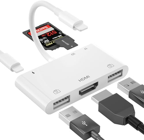 6 in 1 iPhone HDMI USB Adapter, [Apple MFi-Zertifiziert] Digital AV Adapter mit Ladeanschluss, SD/TF Kartenleser und 2 USB 3.0 Anschlüssen, Lightning auf HDMI Adapter für iPhone 14/13/12/11/iPad