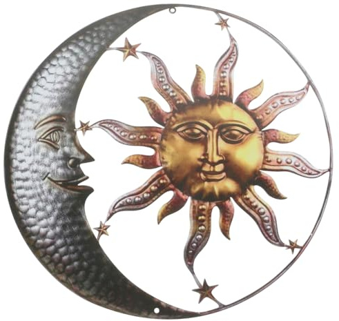 CLISPEED Decorazione da parete in metallo a forma di sole e luna, per interni ed esterni, arte decorativa da appendere con fine artigianato unico per gli amanti della navigazione, decorazione per la