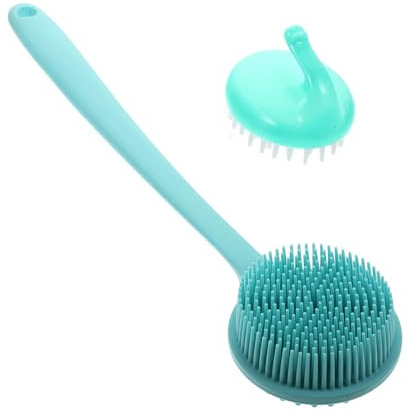 SOLUSTRE Silikon badebürste mit Langem Griff für Dusche und Massage Doppelseitiger Rückenschrubber zur Effektiven Hautreinigung von Rücken Nacken und Schultern Langlebig und Komfortabel
