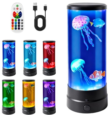 Calenxy Quallen Lampe, LED Quallenlampe 17 Farben 4 Lichtmodi,LED Lavalampe Jellyfish Lamp für Home Dekor,Quallen Licht Geburtstag Weihnachtsgeschenke für Erwachsene Kinder