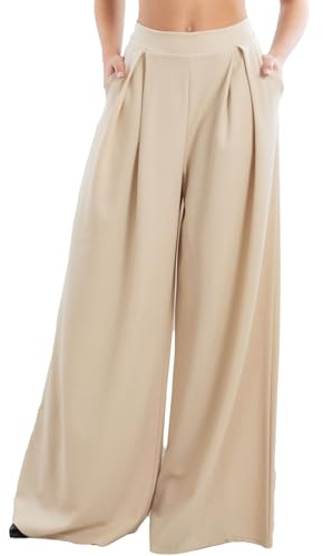 Toocool Pantaloni Donna Palazzo Pinces Eleganti Ampi Larghi con Tasche MS-6934 [Beige,S/L]