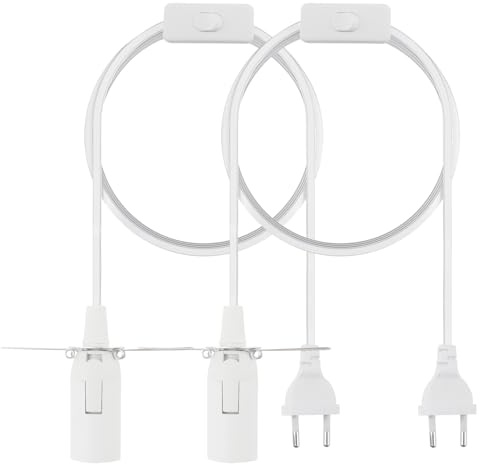 OMIGA 2 Stücke e14 Fassung mit Kabel und Schalter 3m Lampenfassung | E14 Fassung Salzkristalllampe EU-Stecker für Lampenaufhängung DIY Lampen Deckenlampe Weiß
