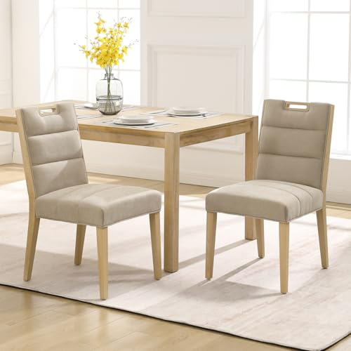 chairus Chenille Dining Chairs Set of 2 Upholstered Kitchen Chairs with Wood Legs for Restaurant/Dining Room, Beige
