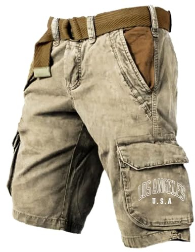 Pantalon Corto Cargo Hombre Pantalones Cortos, Holgados con Bolsillos Exteriores sin cinturón