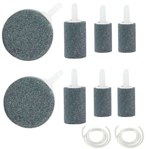 8 Stück Sauerstoffsteine für Aquarium & Teich, Bubbles Sauerstoff Diffusor | Sprudelsteine Luftsteine Ausströmersteine, Luftausströmer für Luftpumpen, Aquarium Zubehör mit 2x1M Schlauch