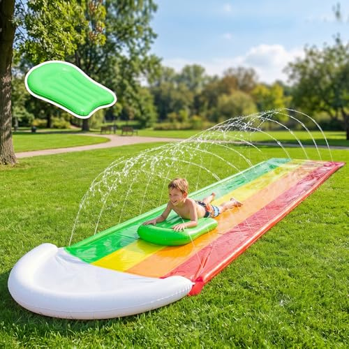 4.8m Wasserrutsche Aufblasbar Mit Surfbrett, Wasserrutsche Garten FüR Kinder, Wasserrutschbahn Kinder DraußEn, Aufblasbare Wasserrutsche, Der Integrierte Sprinkler Deckt Die Gesamte Rutsche Ab (1P)