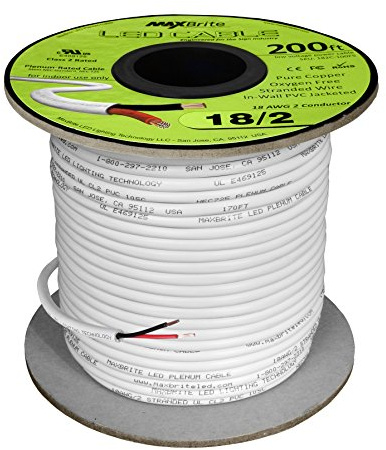 200 ft. 18AWG Low Voltage LED Cable 2 Conductor White Sleeve in-Wall Speaker Wire UL Listed Class 2 Certified