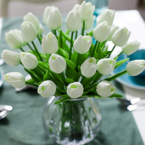 Veryhome Artificial Flowers Fake Flower Tulip Latex Material Real Touch for Wedding Room Home Hotel Party Decoration and DIY Decor (New White-20PCS)