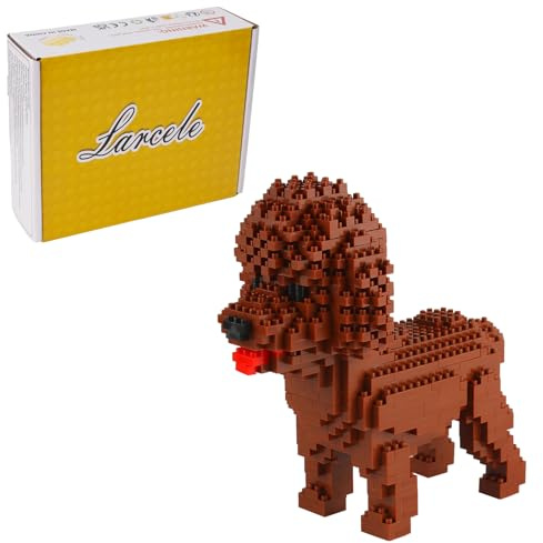 Larcele Mini hund byggstenar leksak klossar husdjur bygga klossar, 950 stycken KLJM-02 (brun pudel) återanvändbara