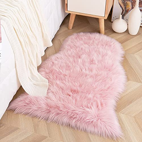 HLZDH Syntetisk fårskinn, mysig känsla som äkta ull fuskpäls matta, herrgjord lyxig ull soffmatta kudde (120 x 75 cm, rosa)