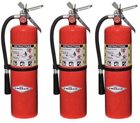 Amerex 10 Pound Stored Pressure ABC Dry Chemical 4A:80B:C Steel Multi-Purpose Fire Extinguisher with Anodized Aluminum Valve, Wall Bracket, Hose and Nozzle (3 Pack)
