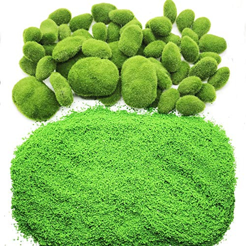 Woohome Musgo Artificial Rocas Decorativas, 50 Pz 4 Tamaño Piedras Artificiales Decorativas de Imitación para Jardines, Diseño de Terrarios de Hada, Arreglos Florales y Manualidades