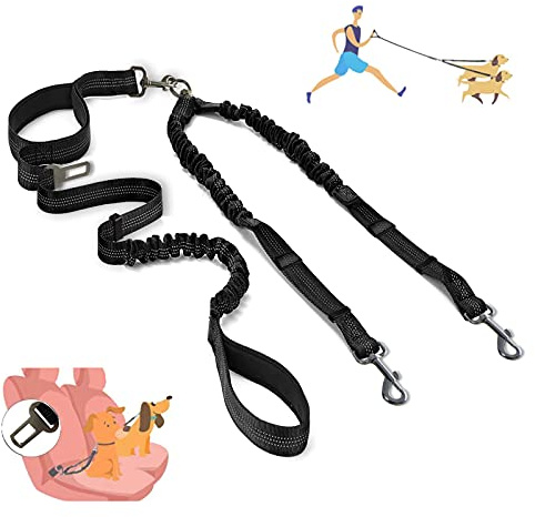 Zhilishu Double Dog Leash - Dual 360 No Tangle Two Dogs Leash for Small to Large Dogs - Adjustable, Tangle Free (Black)
