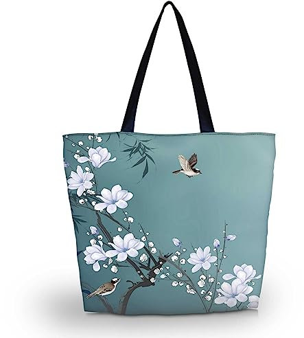AOKSUNOVA Einkaufstasche Groß Tragetasche Damen Strandtasche Stoffbeutel Bedruckt Tote Bag Stofftaschen Blumen