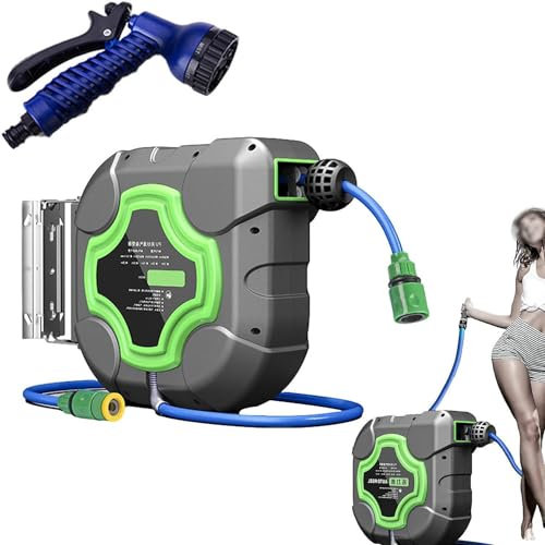 OAUKA Carrete Manguera Jardin,Enrollador Automático de Manguera,Portamanguera Automático,Caja de Manguera de Pared,Carrete de Manguera de Agua 10/15/20 m,10M