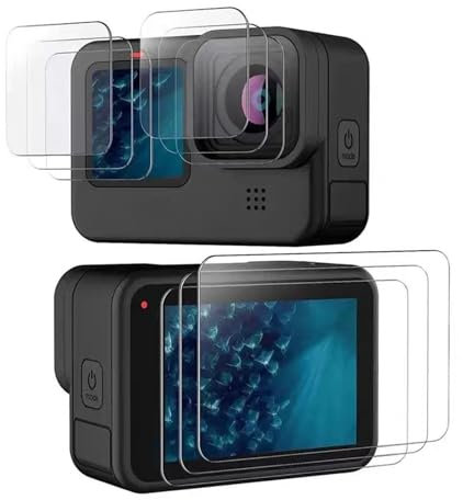 RRICHH Pellicola Protettiva per GoPro Hero 12/11/10/9 Nero,Vetro Temperato Proteggi Schermo Accessori per Fotocamere HD Chiaro per Touchscreen, Lente e Display Frontale, 9 pezzi