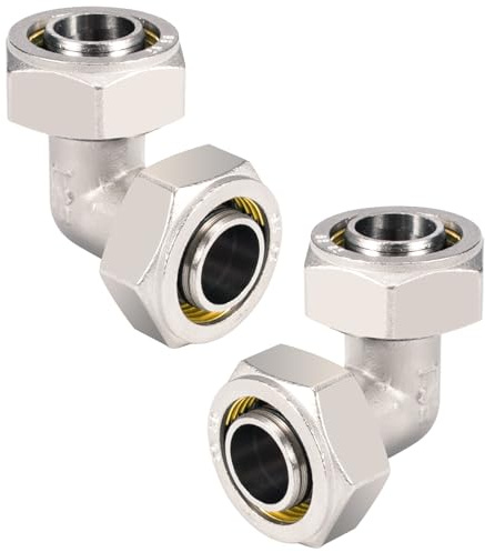 2PCS 3/4’’ Elbow Air Piping Fittings, Air Line Fittings For Shop Garage Compressed Air line System Kit Brass-Nickel Plated, 200PSI