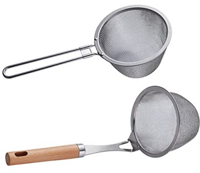 Cabilock Colador De Malla y Colador De Aceite Acero Inoxidable 304 Mango De Madera y Acero, Filtro Para Cocina y Olla Caliente, Utensilio Para Cocinar Casa o Restaurante, Pack De 2 Unidades