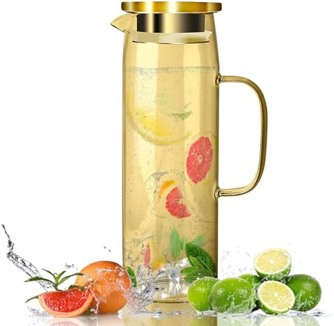 Jarra de Cristal Con Tapa - 1,5 Litros de Agua, a Prueba de Fugas y Resistente al Calor para Bebidas Frías o Calientes, DIY, Zumo, Té, Leche