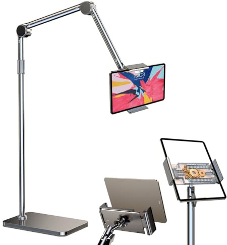 Surfplattestativ, surfplattehållare, vridbar 360 grader, höj- och sänkbar metallsurfplattehållare med utdragbar arm för hem, säng, soffa, kompatibel med 4–12,8 tum iPad iPhone Kindle E-Reader (3