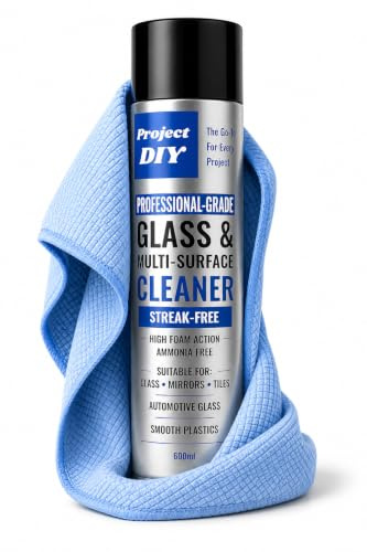 Professional-Grade Glass & Multi-Surface Cleaner 600ml with Premium Fish Scale Microfibre Cloth – Streak-Free Foam Spray for Glass, Mirrors, Windows, Tiles, & Smooth Plastics – Quick Drying
