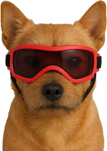 Fohuanky Occhiali da sole per cani per razze piccole e medie, regolabili, con protezione UV, per viaggi, escursioni, divertimento all'aperto (rosso, S)