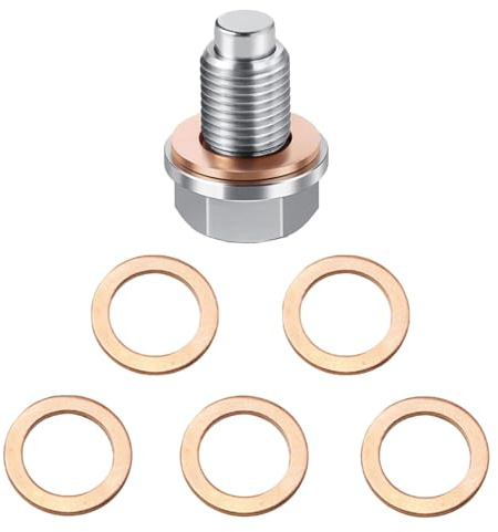 Vroxdrez Bouchon De Vidange D'huile Magnétique, Écrou De Carter Magnétique avec Rondelle Cuivre, Bouchon Vidange Alliage Acier Inox M14x1.5 pour Moteur Voiture
