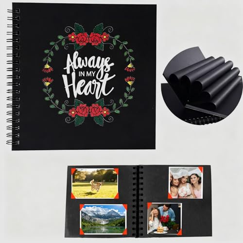 Album Fotos para Pegar y Escribir 17 x 17 cm, Album de Fotos Scrapbook Espiral 40 Páginas Negras, DIY Scrapbooking para Boda Aniversario Cumpleanos San Valentín Día de la Madre(always in my heart)