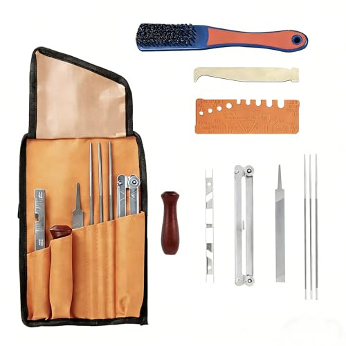 Chainsaw Sharpening Kit,Universal Chainsaw Chain Sharpener Kit,Chainsaw Sharpener Tools with 5/32 (4mm), 3/16 (4.8mm) & 7/32 (5.5mm) Round Files, Handle, Flat File, Filing Guide & Pouch.